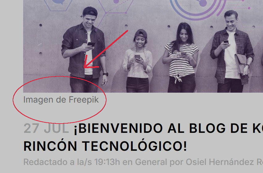Entrada de un Blog. Una flecha señala la atribución de la imagen destacada del post.