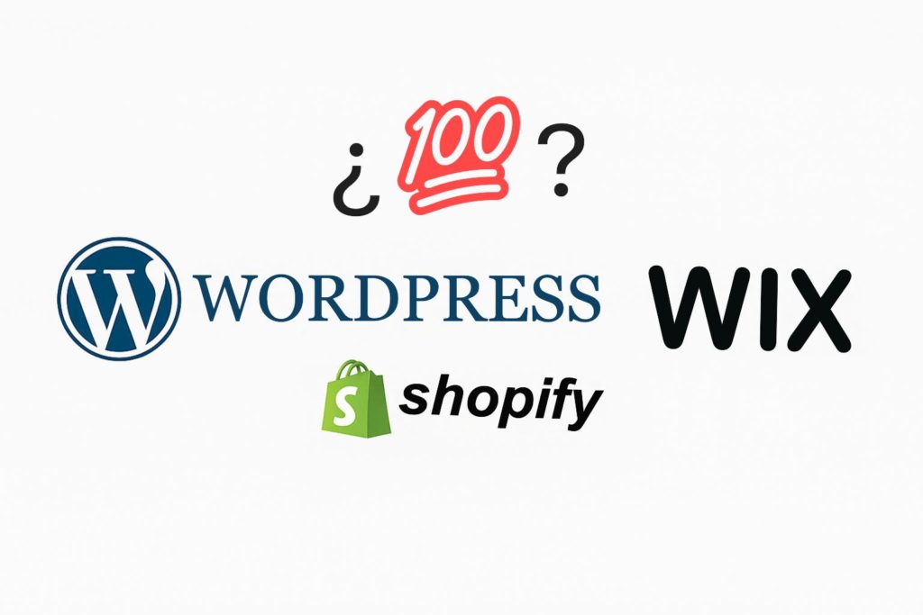 Logotipos de Wordpress, Shopify y Wix uno al lado del otro