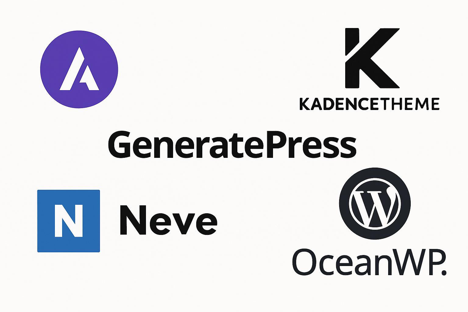 Logotipos de los principales temas gratuitos de WordPress.