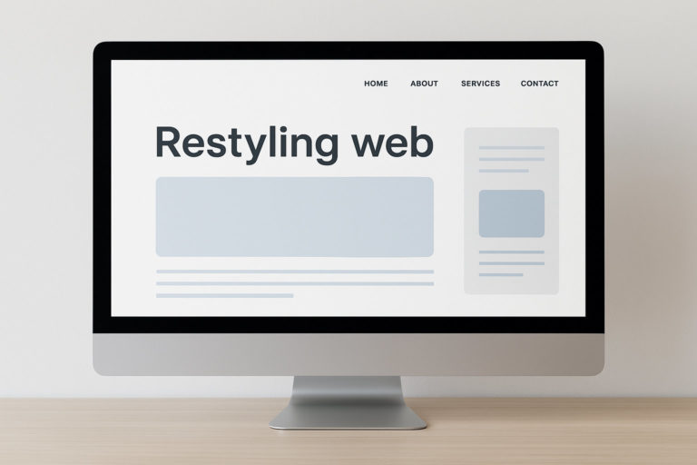 Ilustración de un monitor mostrando una web en su pantalla y dentro el texto: "Restyling web".