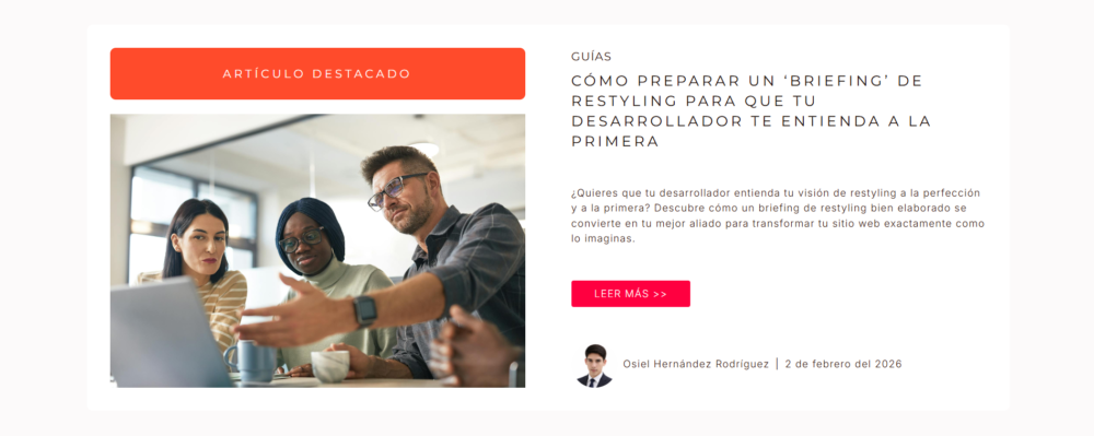 Sección del artículo destacado en el blog de la nueva web de Kodyto.