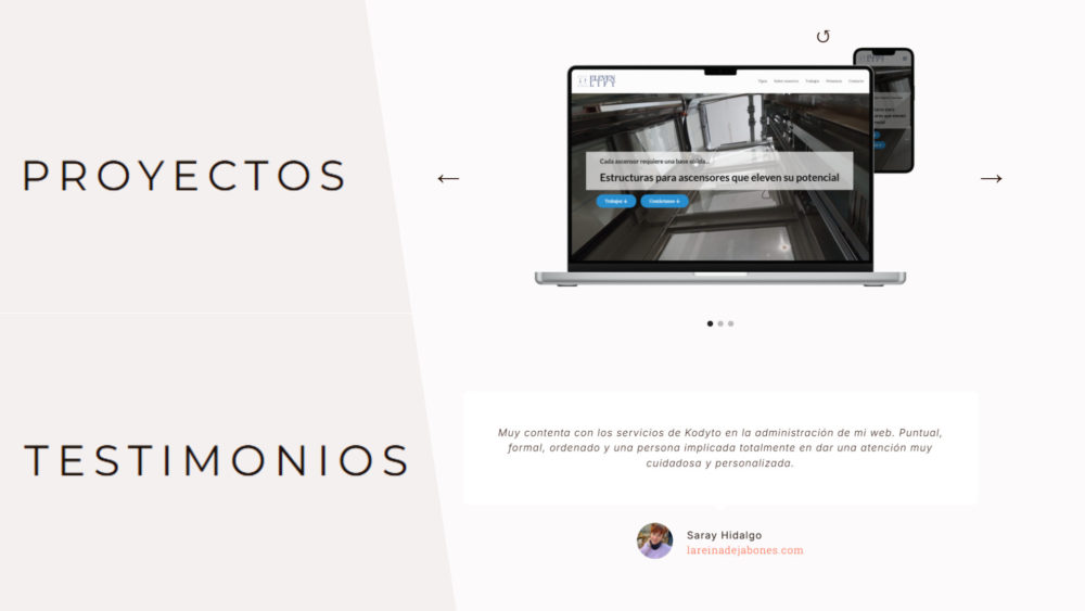Dos nuevas secciones en el primer restyling de la web de Kodyto: proyectos y testimonios.