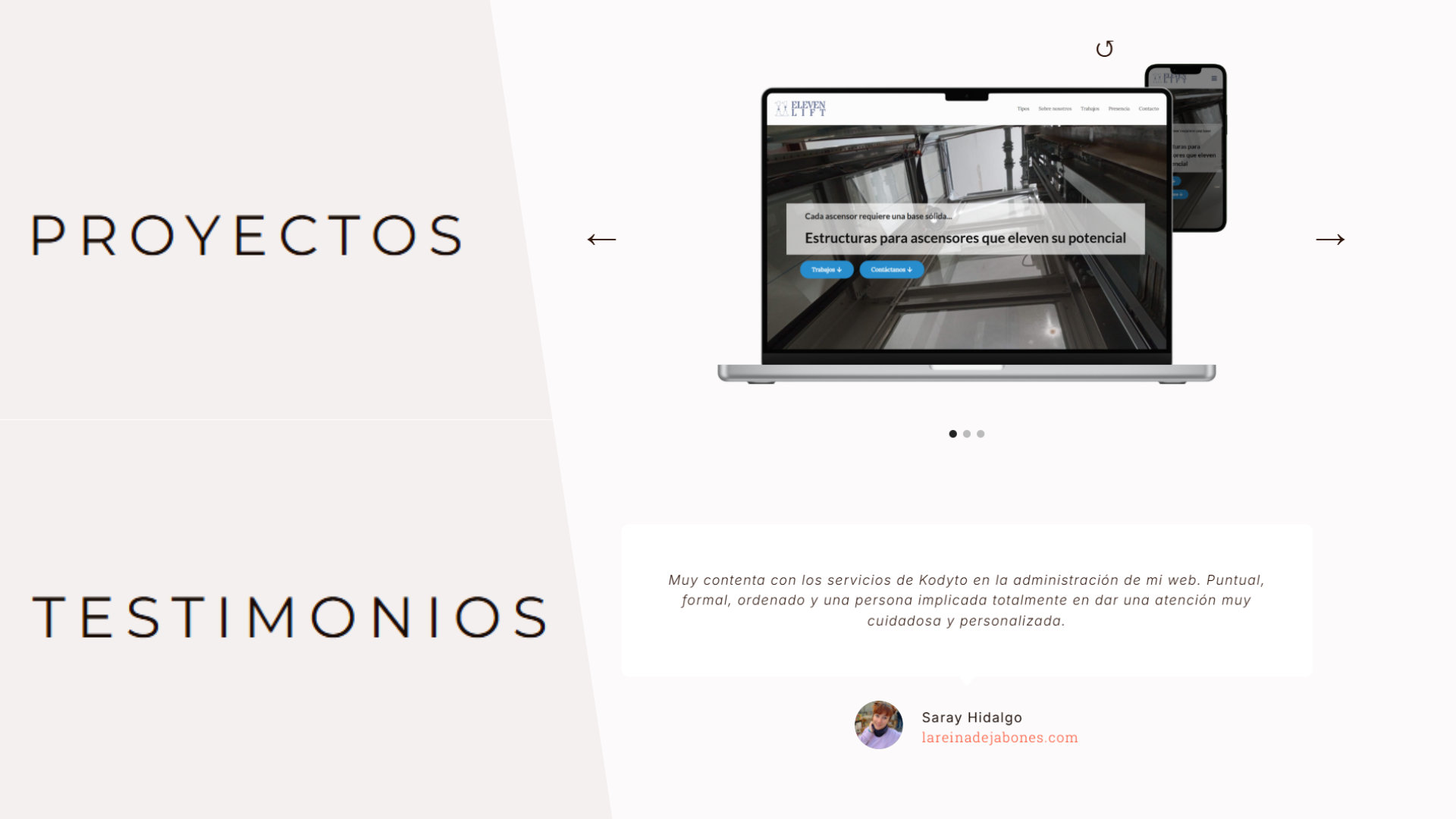 Dos nuevas secciones en el primer restyling de la web de Kodyto: proyectos y testimonios.